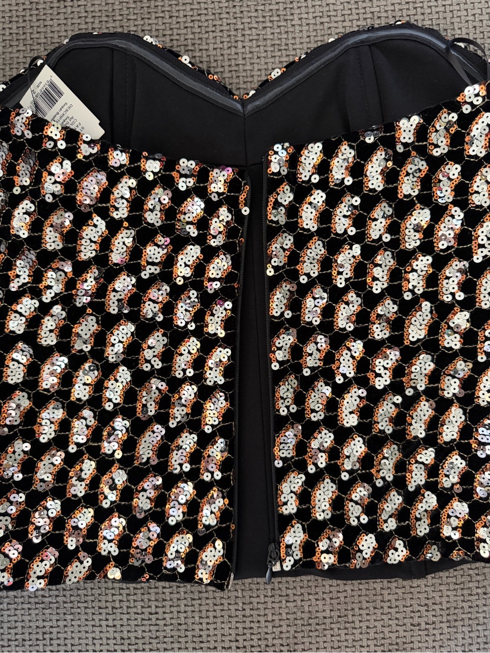 Sequin Bustier Smythe Black Art Deco Top Sweetheart 2 Paillette Bodice Holiday - Picture 4 of 9